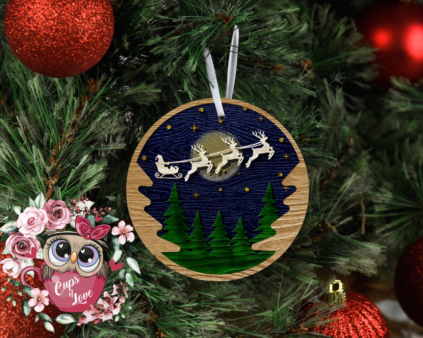 3D Wood look IMAGE Ornament-Santa