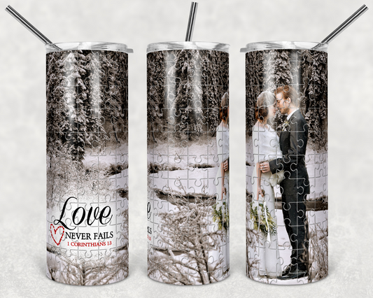 Add your own photo-puzzle tumbler-Love Never Fails